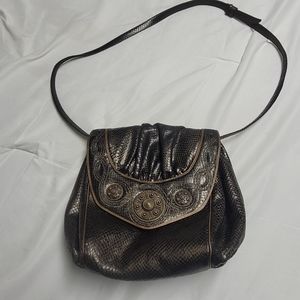 VINTAGE SHARIF WOMEN'S BROWN & GOLD REPTILE SKIN HANDBAG PURSE - OUTSTANDING